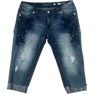 Miss Me Jeans Womens 32 Ankle Skinny Cropped Distressed Floral Embroidered Denim